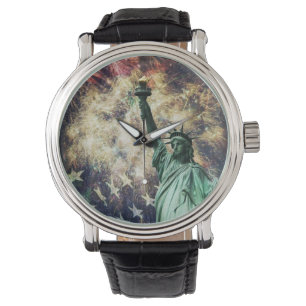 Montre Statue de la Liberté et drapeau américain avec feu