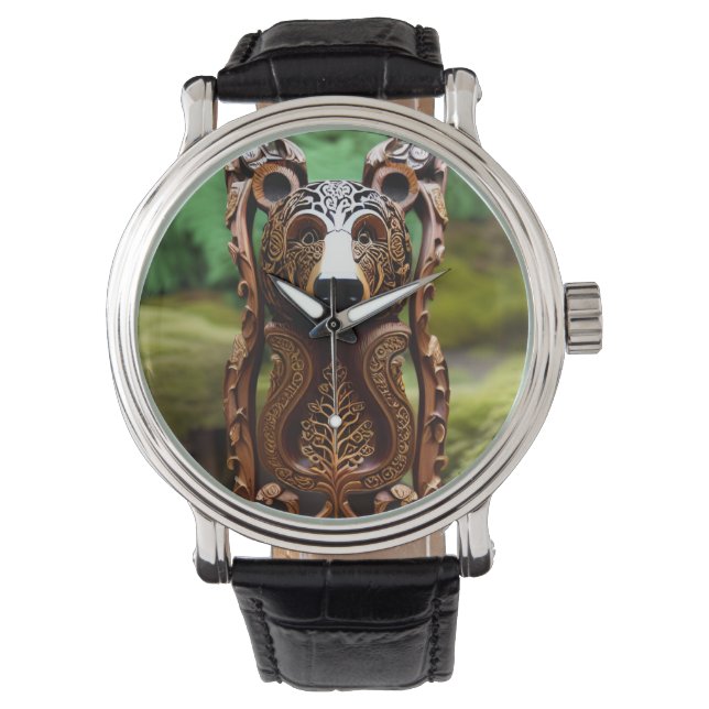 Montre Statue d'ours en bois (devant)