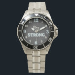 Montre Stay Strong Industrial Gym<br><div class="desc">This bold Stay Strong watch features a dark gray textured simulated background inspired by woven rope or heavy industrial fabric. The horizontal rope-like pattern creates a rugged athletic look, perfect for gym and fitness environments. Large numbers in ivory and light turquoise stand out beautifully against the dark background, making the...</div>
