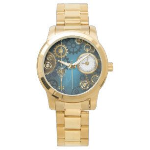 Montre Steampunk Arrière - plan turquoise avec Gears