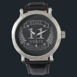 Montre Steel Eleventh wedding anniversary 11 ans<br><div class="desc">Un design pour célébrer 11 ans de mariage. Ce design a un design couleur gris (acier) sur un arrière - plan noir. L'acier est le cadeau traditionnel pour cette occasion. Le texte dit acier 11 ans anniversaire. Un design romantique pour célébrer votre 11e année de mariage. Si vous voulez de...</div>
