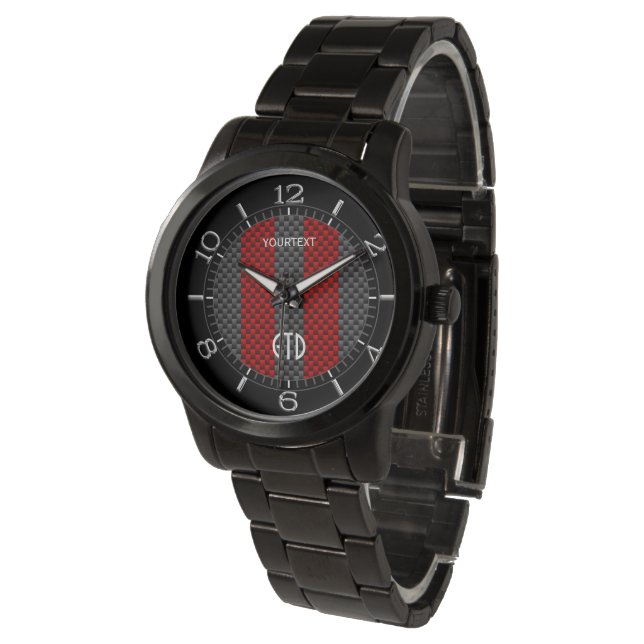 Montre Stripes personnalisées de style Carbone Rouge Bour (Incliné)