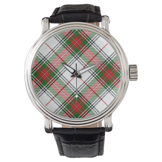 Montre Stuart / Stewart tartan blanc rouge vert plaid (devant)