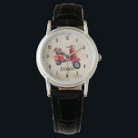 Montre Style européen Red Scooter Personnalisé<br><div class="desc">Une jolie montre à l'allure tendance avec un cyclomoteur rouge avec un panier à fleurs sur le dos. Le cyclomoteur présente un design rétro branché. Prêt pour l'aventure. Personnalisez avec un nom.</div>