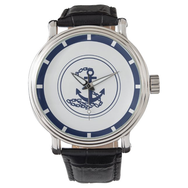 Montre Style maritime élégant Ancre bleue Classy (devant)