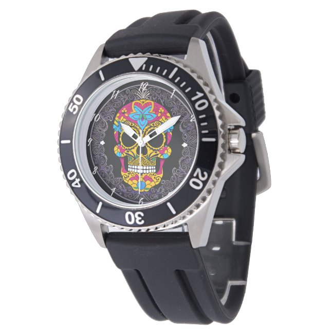 Montre Sugar Skull Art - Esprit festif du Mexique (Incliné)