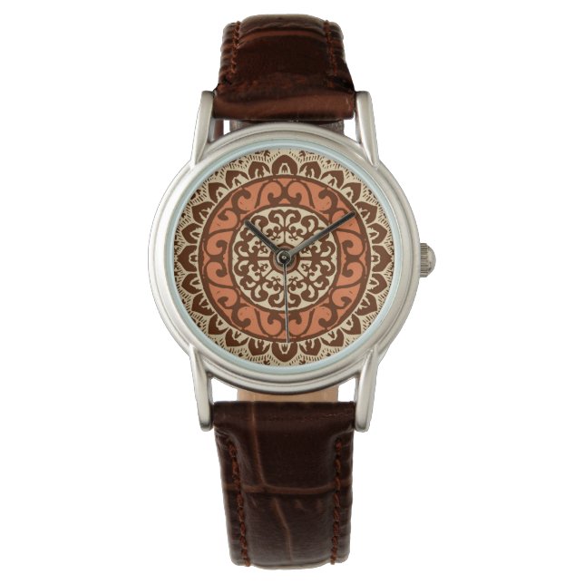 Montre Sun Sud-Ouest Mandala Batik, rouille et Brown (devant)