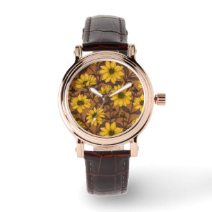 Montre Sunroot, tournesol sauvage en jaune et marron