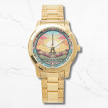 Montre Sunset Paris Tour Eiffel Paris Français Floral<br><div class="desc">Sunset Paris Tour Eiffel Paris France Floral Watches présente un coucher de soleil de style art déco avec la Tour Eiffel dans un cadre fleuri et audacieux. Créé par Evco Studio www.zazzle.com/store/evcostudio</div>