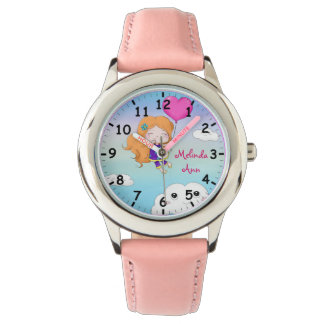 Montre Super mignonne fille rose ballon et nuages sourian