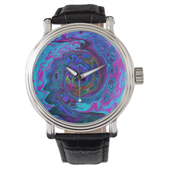 Montre Super Retro Blue et Purple Swirl Abstrait (devant)
