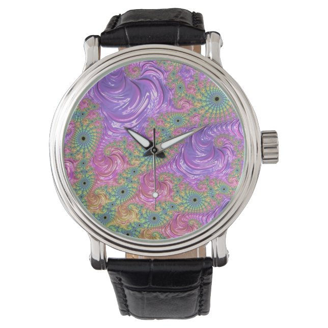 Montre Super Trippy Boho Jewel Tone arc-en-ciel Fractal (devant)