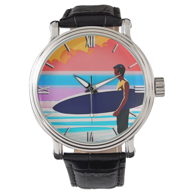 Montre Surfer debout sur une plage au coucher du soleil (devant)