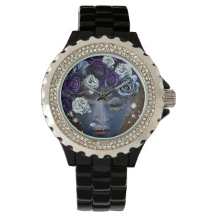 Montre Surreal Abstrait Indigo Face & Fleurs