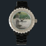 Montre Surveillance de la statue du Bouddha<br><div class="desc">Le Bouddha en profil latéral méditant. Namaste est écrit juste en dessous des "mains" de la montre.</div>