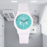Montre Surveillance des infirmières autorisées | caducée<br><div class="desc">Surveillance des infirmières autorisées | caduceus avec monogramme RN. Personnalisable avec les initiales de nom. Couleur arrière - plan personnalisée. c'est-à-dire turquoise.</div>