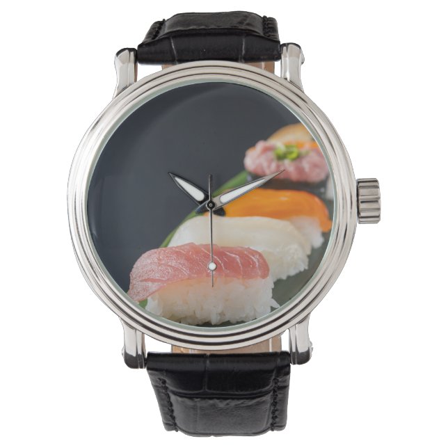 Montre Sushi Elegance Watch – Classic Black & Leaf (devant)