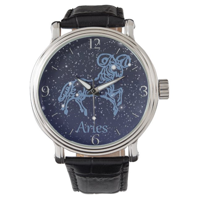 Montre Symbole Aries Constellation et Zodiac avec étoiles (devant)