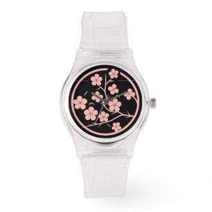 Montre Symbole cerisier, minimalisme, rose