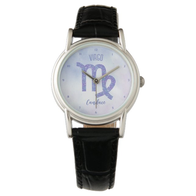 Montre Symbole d'astrologie Virgo personnalisé violet (devant)