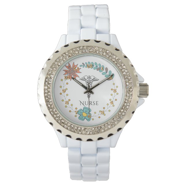Montre Symbole de Caduceus Boho floral | Infirmières et i (devant)