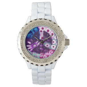 Montre SYMBOLE DE LA PAIX Abstraite Hippie Art violet ble