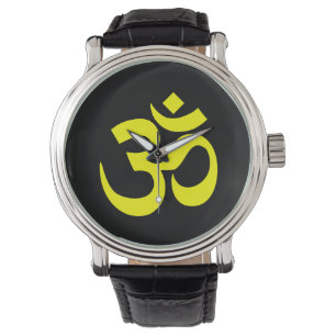 Montre Symbole de l'Om noir et jaune