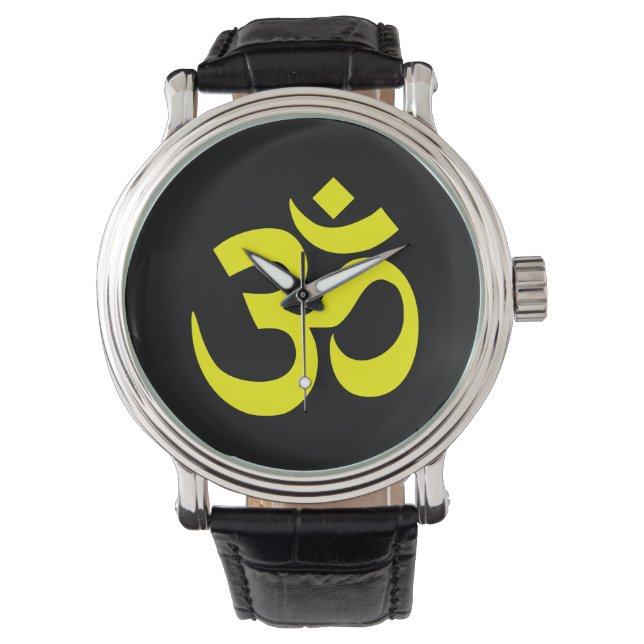 Montre Symbole de l'Om noir et jaune (devant)