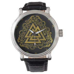 Montre Symbole de Valknut d'or sur le motif de runes