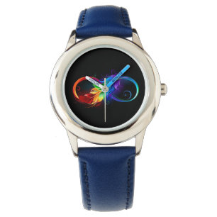 Montre Symbole d'infini avec plume arc-en-ciel