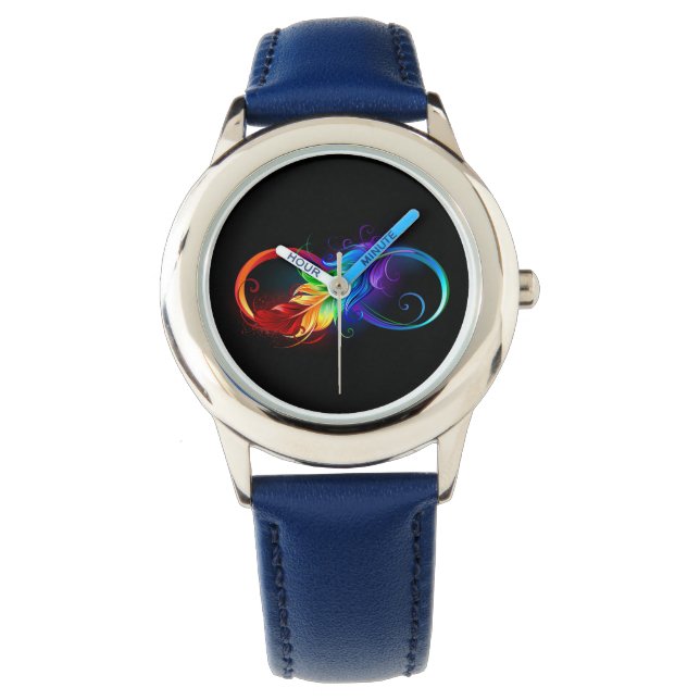 Montre Symbole d'infini avec plume arc-en-ciel (devant)