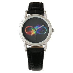 Montre Symbole d'infini avec plume arc-en-ciel