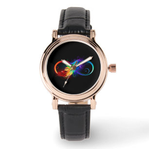Montre Symbole d'infini avec plume arc-en-ciel