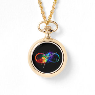 Montre Symbole d'infini avec plume arc-en-ciel