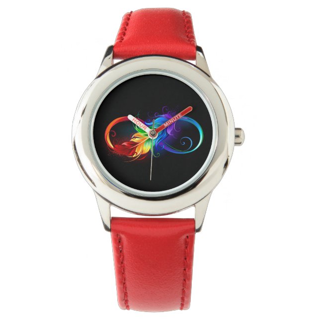 Montre Symbole d'infini avec plume arc-en-ciel (devant)