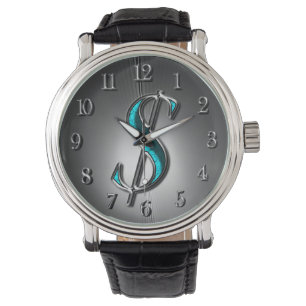 Montre Symbole Dollar imprimé Turquoise et Argent