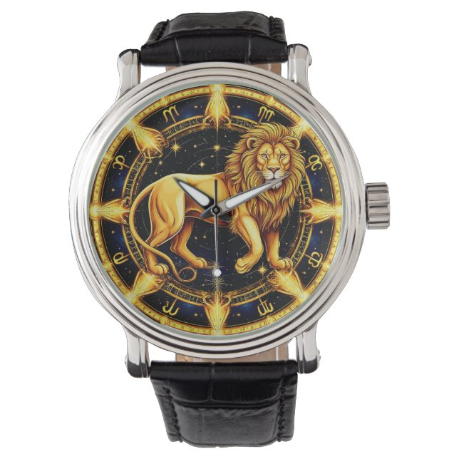 Montre Symbole du lion zodiaque sur fond étoilé céleste (devant)