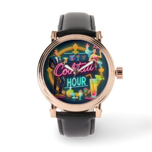 Montre Symbole du néon du milieu du siècle Cocktail Hour 