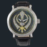 Montre Symbole Khanda décoratif avec pierres & or<br><div class="desc">Symbole Khanda décoratif avec pierres & cadre or</div>
