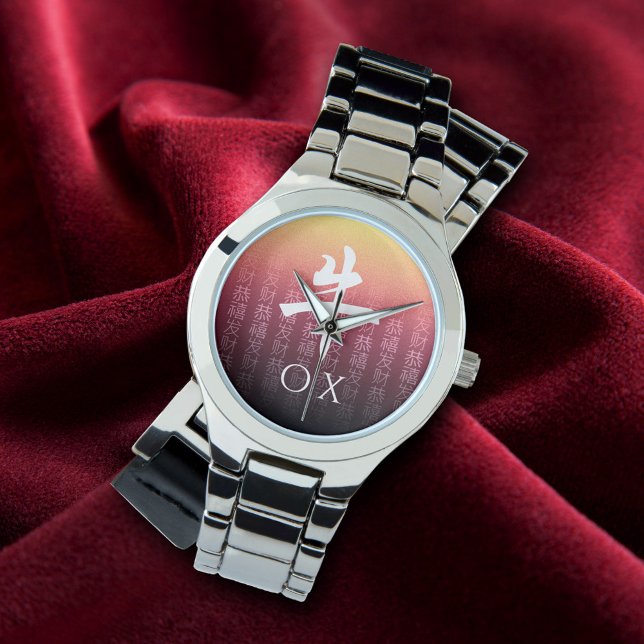 Montre Symbole lunaire Ox 牛 Rouge or chinois Zodiac or (Créateur téléchargé)