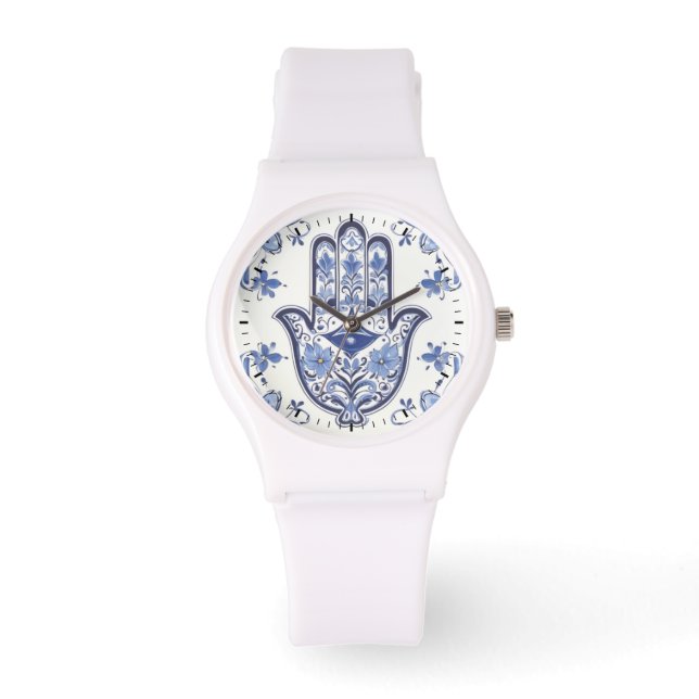 Montre Symbole main de Hamsa - Main bleue et blanche de F (Recto)