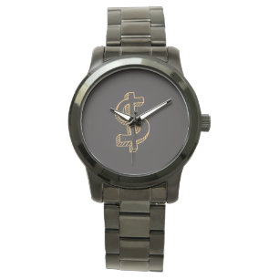 Montre Symbole Monogramme Unisex Dollar Noir surdimension