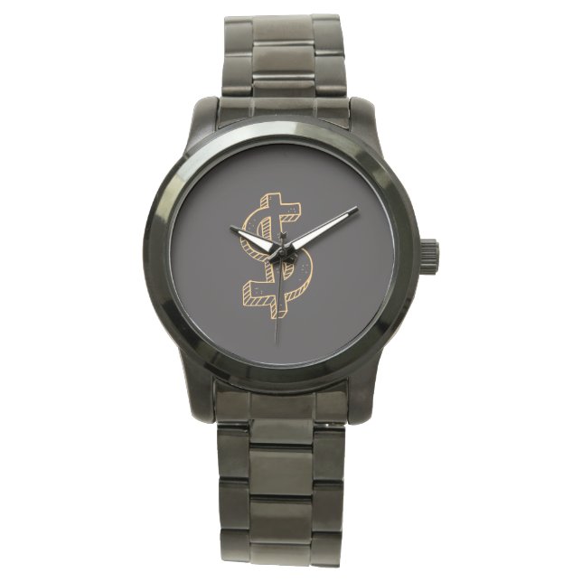 Montre Symbole Monogramme Unisex Dollar Noir surdimension (devant)
