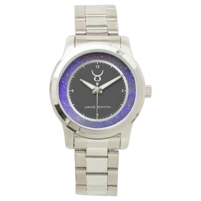 Montre Symbole signe Taurus Zodiac Galaxy Stars Nom perso (devant)