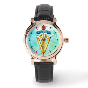 Montre SYMBOLE VÉTÉRINAIRE DE CADUCE D'OR Aqua Bleu Vert