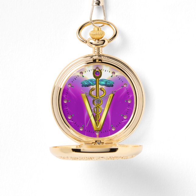Montre SYMBOLE VÉTÉRINAIRE DE CADUCE D'OR / Fuchsia viole (Recto)