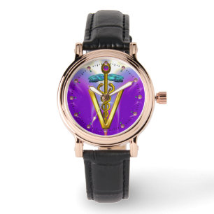 Montre SYMBOLE VÉTÉRINAIRE DE CADUCE D'OR / Violet