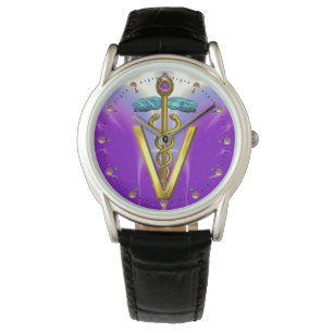 Montre SYMBOLE VÉTÉRINAIRE DE CADUCE D'OR / Violet