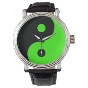 Montre Symbole Yin Yang en vert et noir
