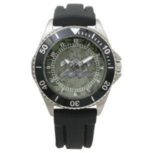 Montre Symbole zodiaque Aquarius sur cadran camouflage ve